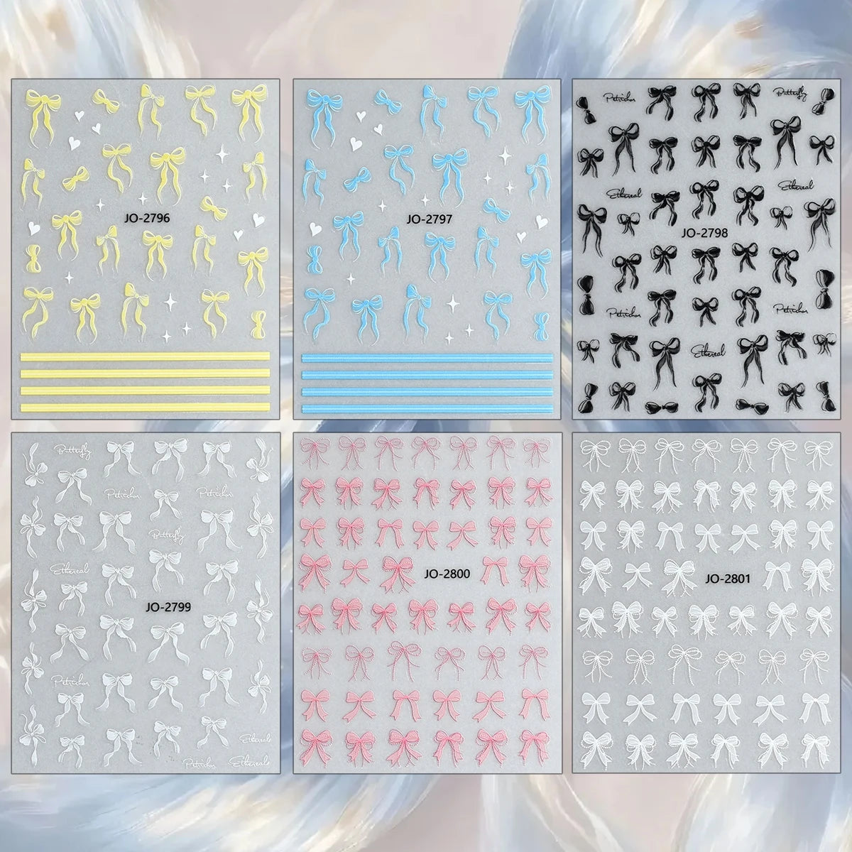 3D Bow Nail Stickers with Ribbon, Heart & Stripe Designs