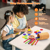 A young child is playing with a wooden color sorting set, demonstrating fine motor skills and hand-eye coordination.