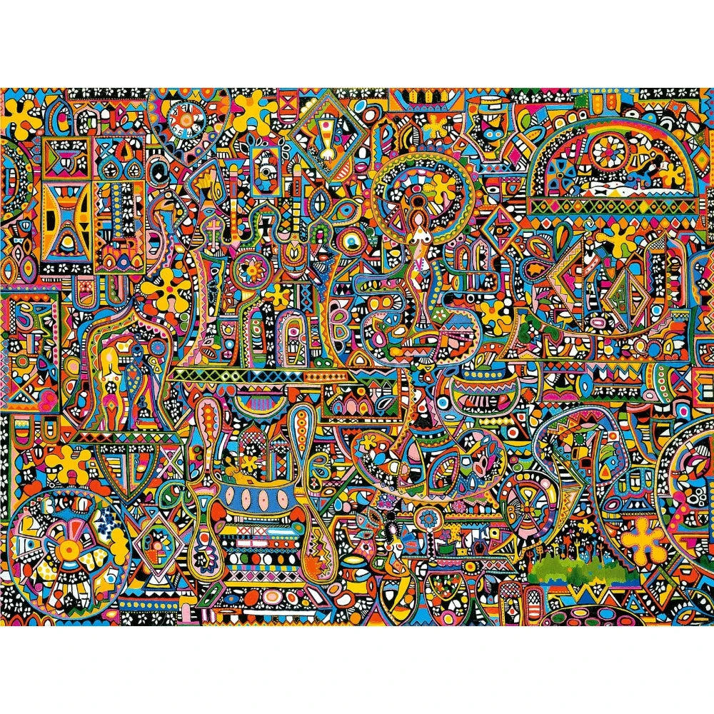 A vibrant, colorful abstract aesthetic jigsaw puzzle featuring intricate patterns and designs.