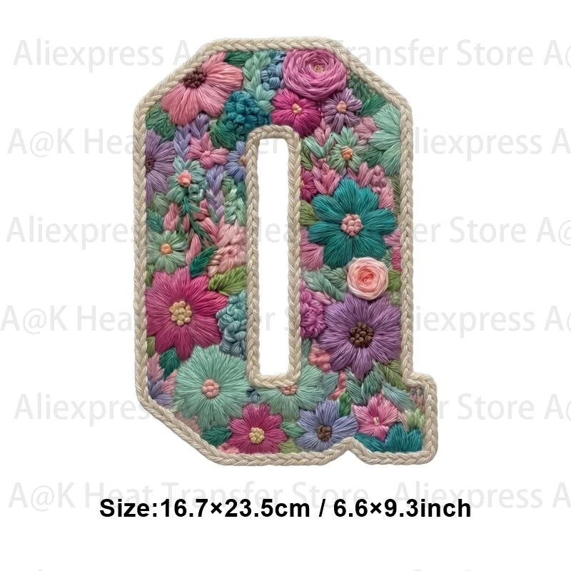A floral letter O patch made of fabric for DIY clothing and accessories