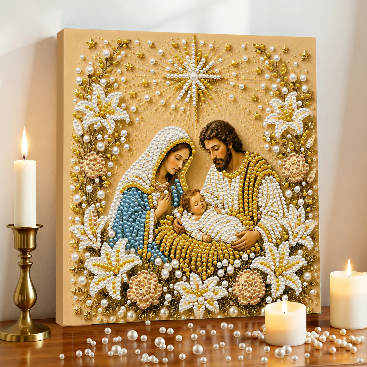 Religious Diamond Painting Kit with Frame – Jesus and Holy Mary