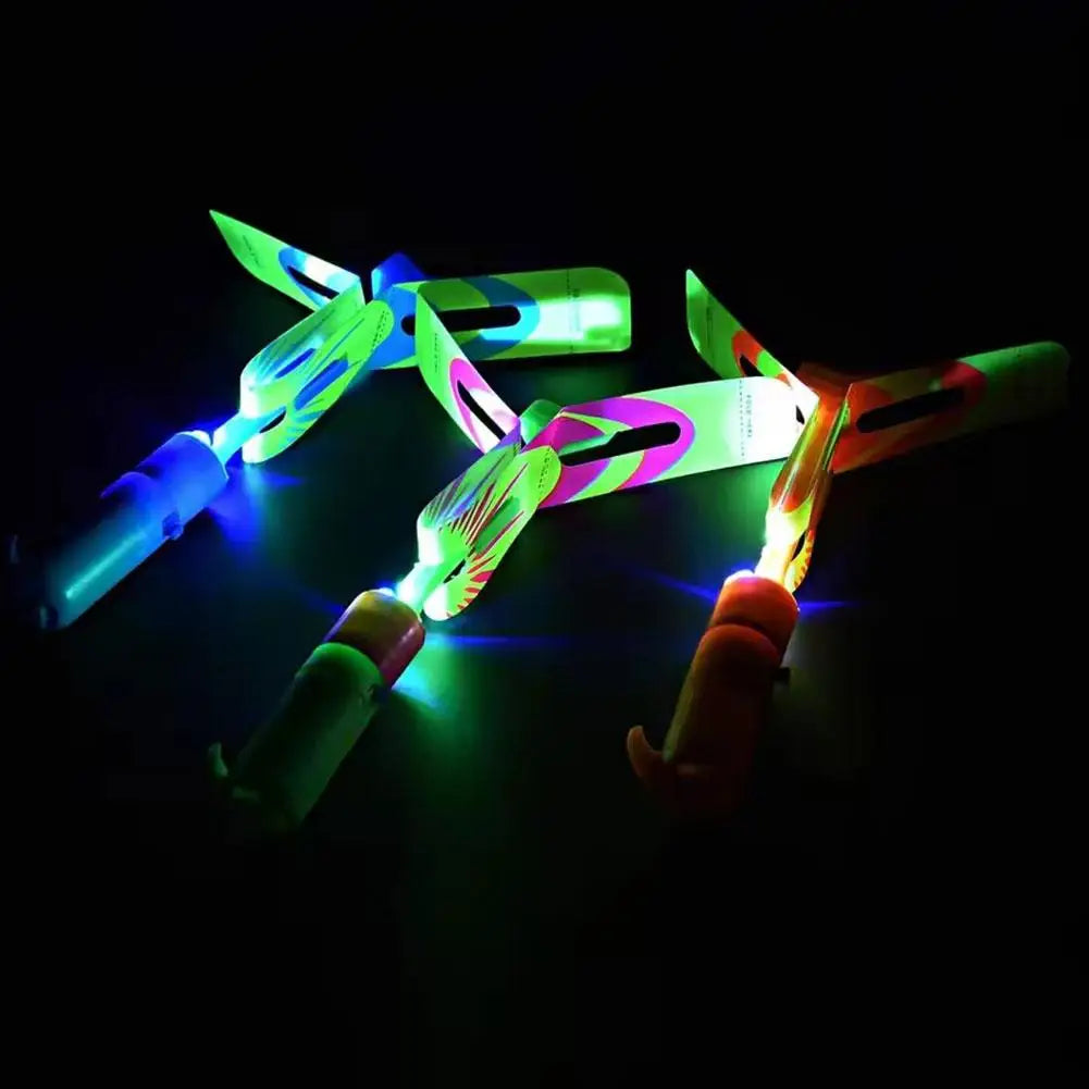 LED Light-Up Flying Copter Toys with Catapult Launcher