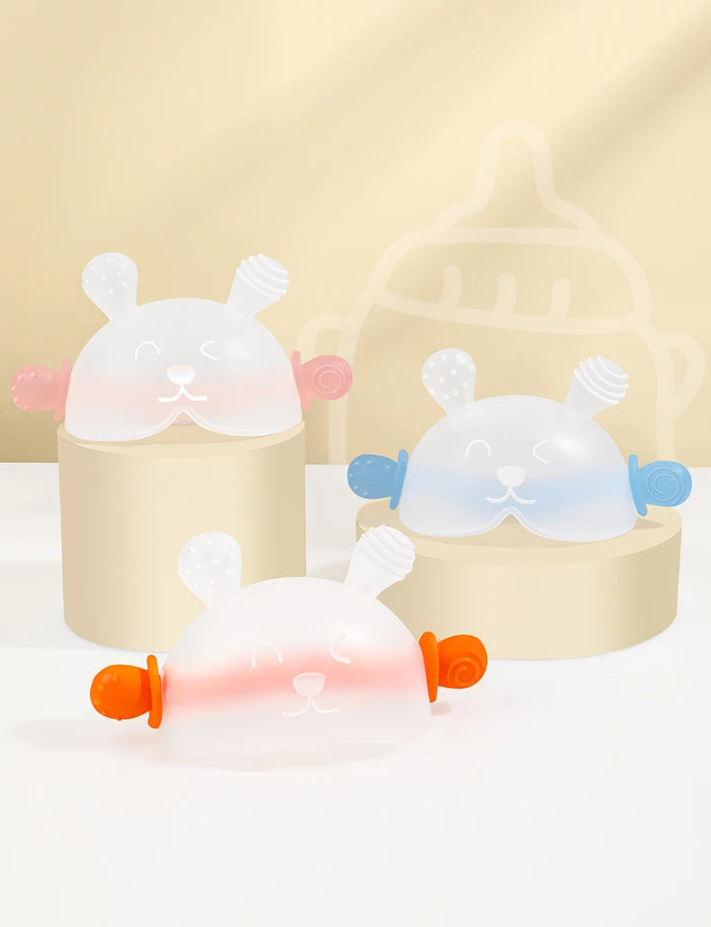Bunny Silicone Teething Toy with Hidden Handle
