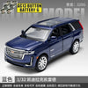 A blue 1:32 scale diecast pull-back model car of a Cadillac Escalade SUV.