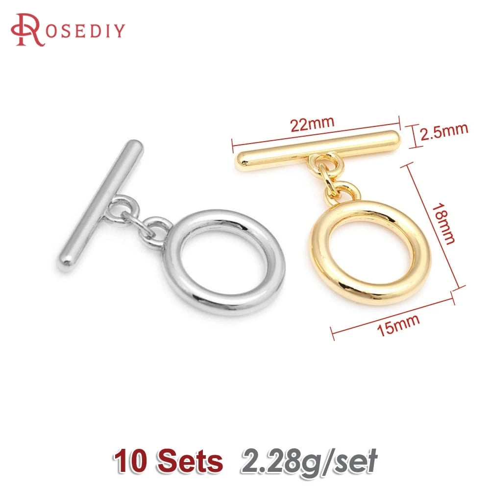 A set of 10 round gold o-toggle clasps for bracelets and jewelry making