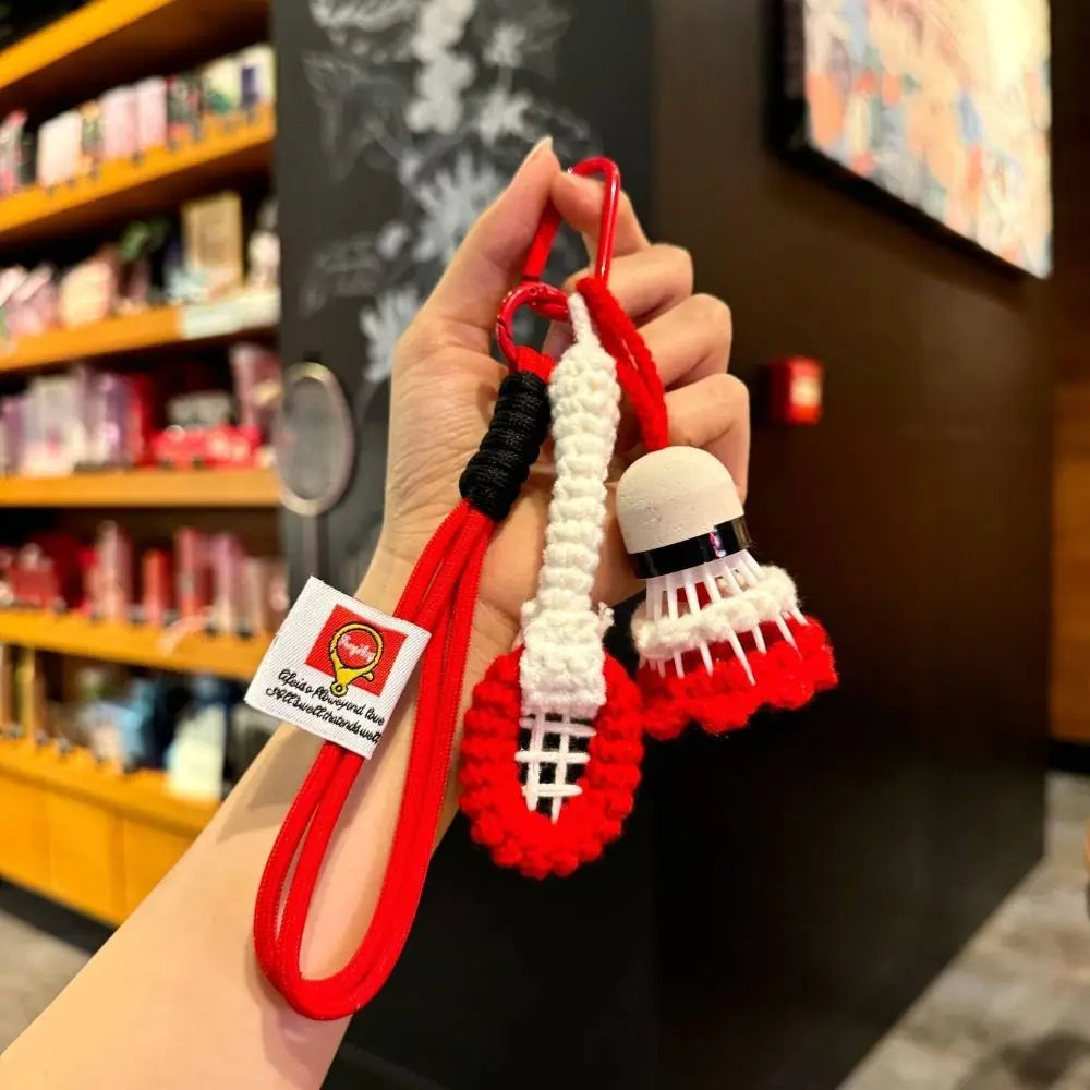 Crochet Badminton Keychain - Cute Knitted Sports Bag Charm
