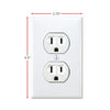 A white electrical wall outlet plate with two power outlets installed.