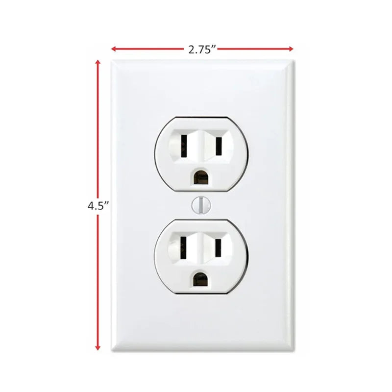 A white electrical wall outlet plate with two power outlets installed.