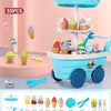 A blue ice cream truck pretend play set with various ice cream flavors and accessories for kids