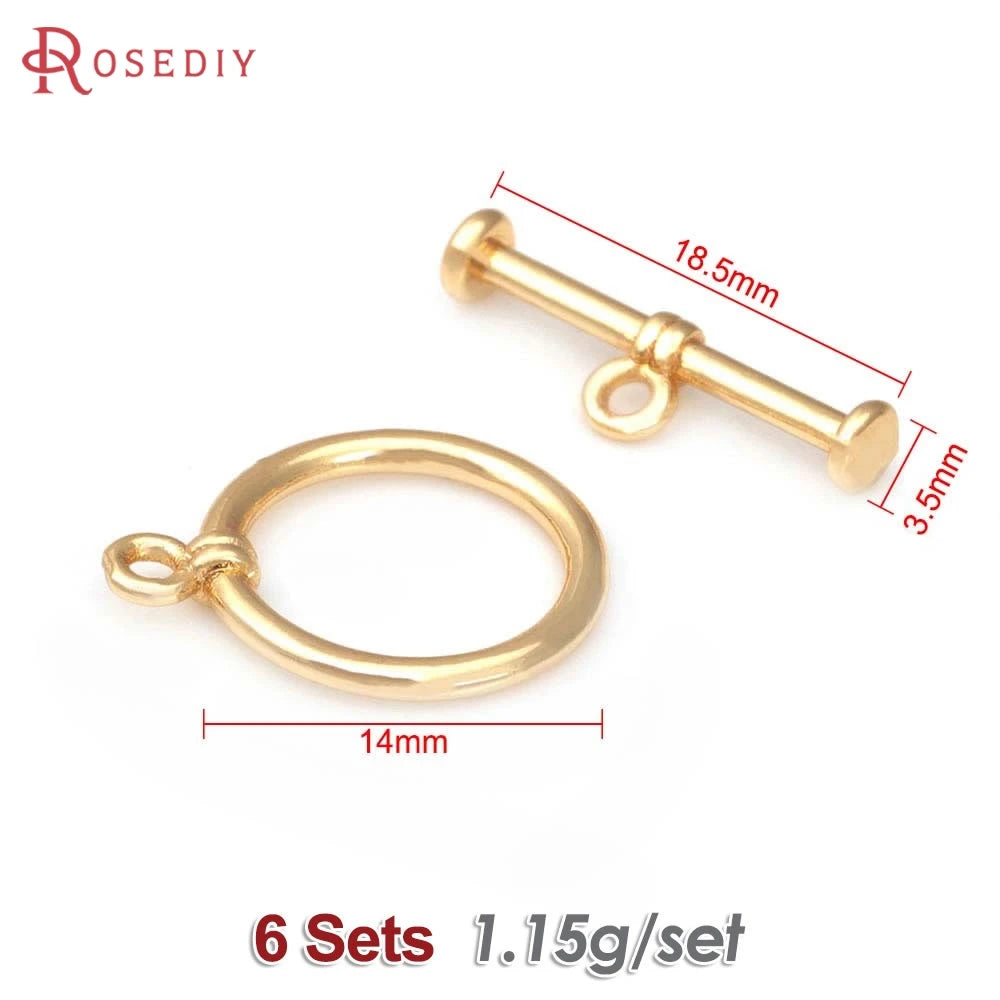 Six sets of 18K gold round O-toggle clasps for bracelets and jewelry making