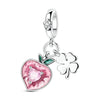 A silver fruit charm featuring a pink apple with a green leaf and a small zircon flower detail.