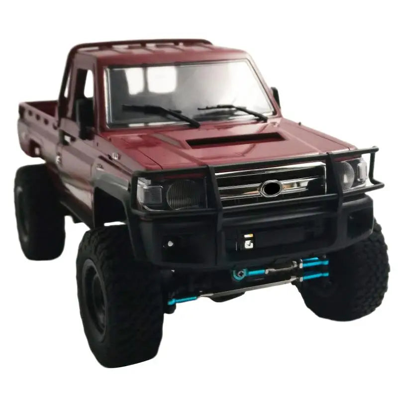 A maroon heavy duty front bumper for 1/10 scale RC crawler trucks.