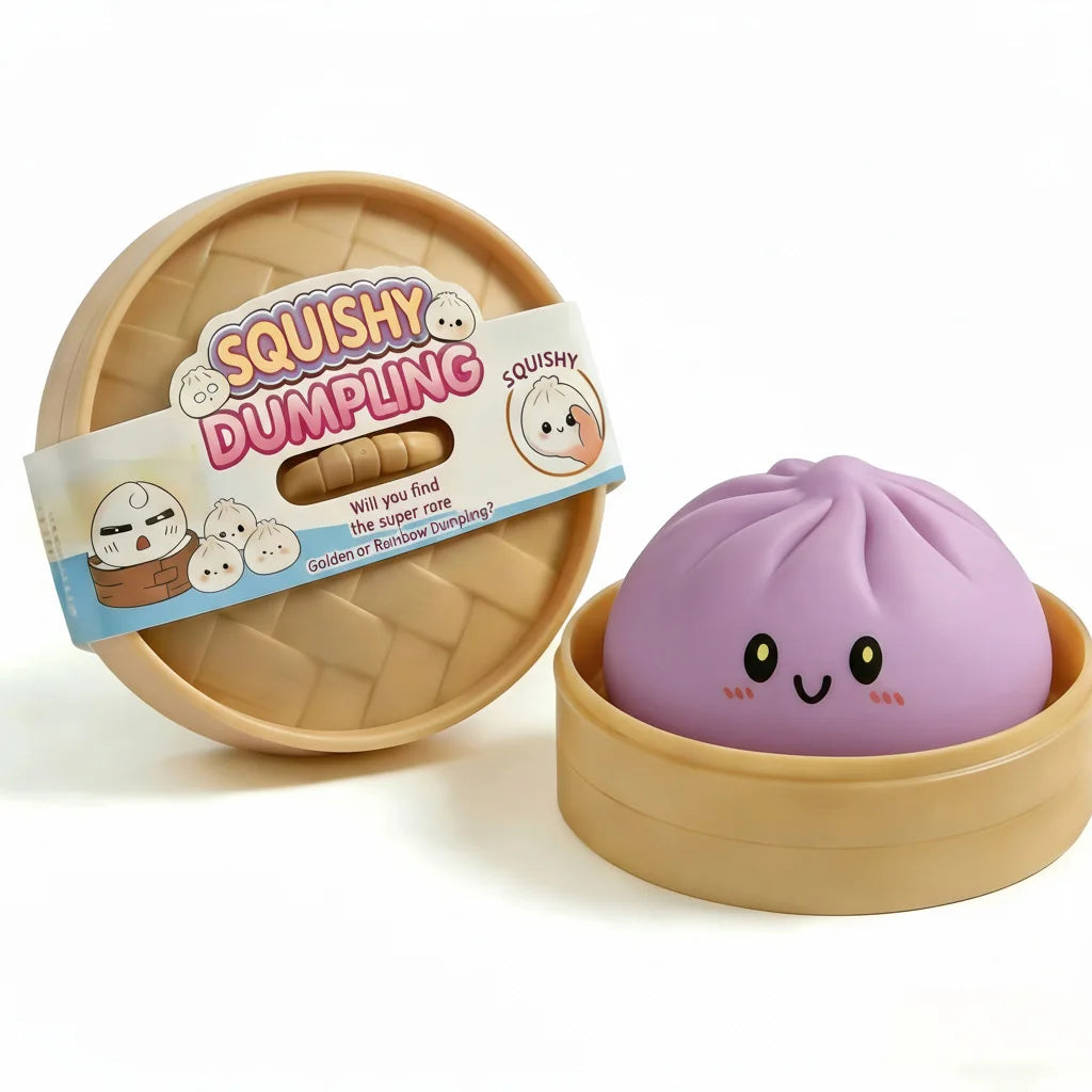 Knetbare Dumpling-Stressballspielzeug in Karton-Tray mit Branding