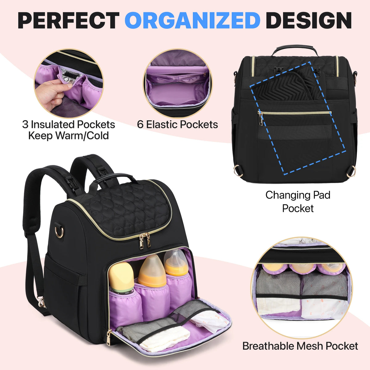 Foldable 4-in-1 Diaper Bag Backpack with Changing Pad