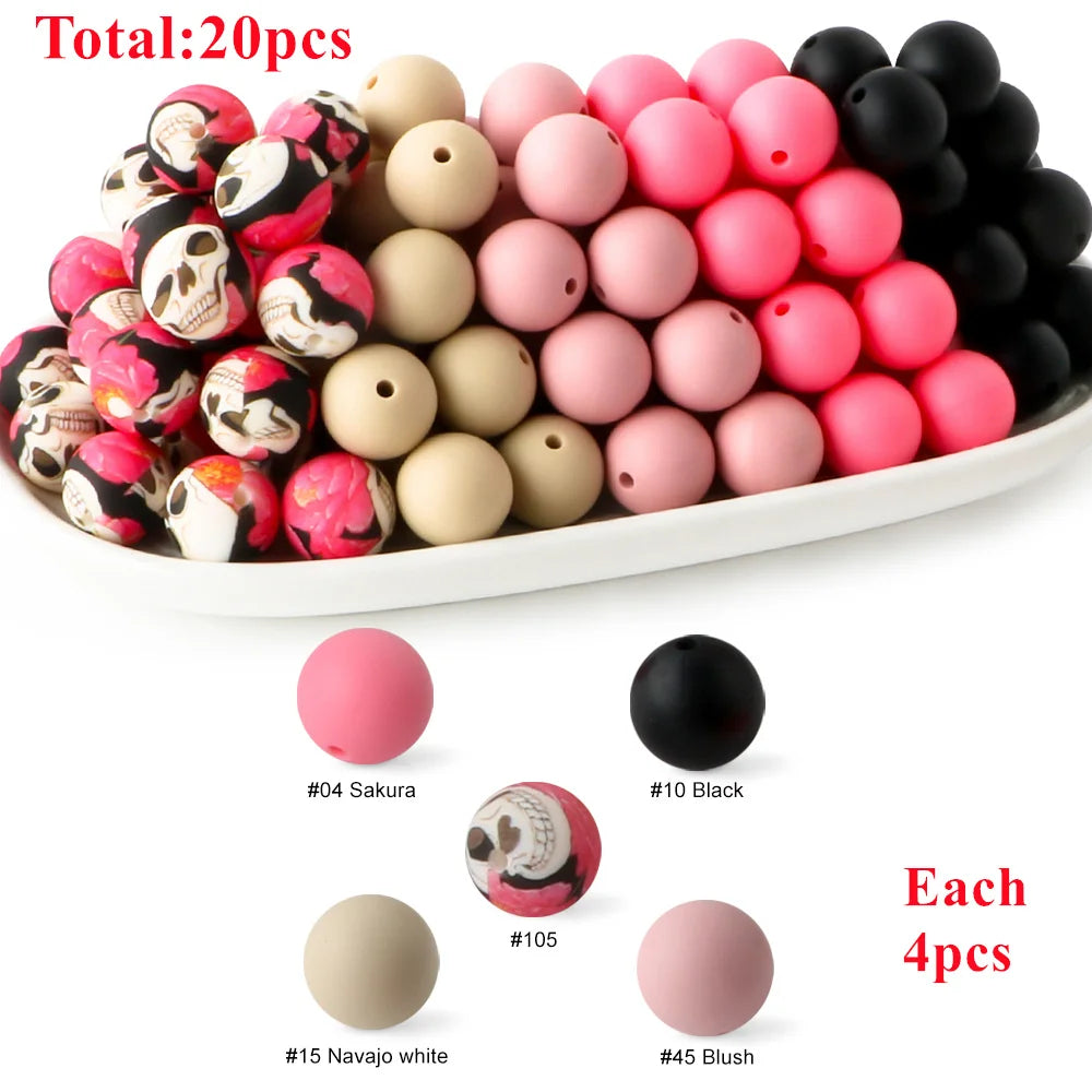 15mm Printed Silicone Beads Value Pack – 20 Pieces for DIY Jewelry & Crafts