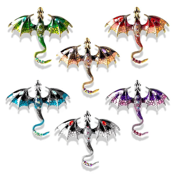 Enamel Dragon Brooch with Rhinestone Accents