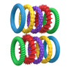A set of colorful sensory fidget bracelets featuring various colors like blue, yellow, purple, and green.