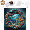 A set of materials including a wooden puzzle piece, a wall mounting kit, and nano glue for creating an animal-shaped mosaic a