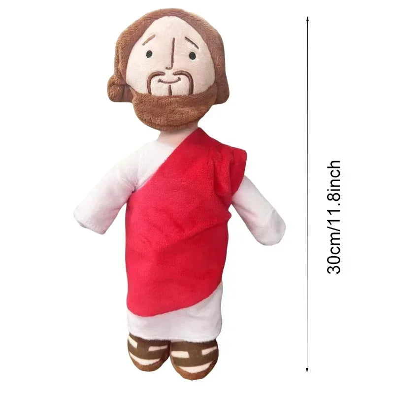 A plush doll set depicting Jesus and the Virgin Mary with beards and robes.