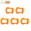 Five orange mini magnetic drawing board keychains with white grid surfaces and yellow loops