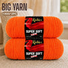 Two orange Super Soft Knitnex acrylic yarn skeins displayed on a light background.