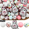 A set of 25 silicone Halloween-themed beads featuring ghost designs in white, pink, and black.