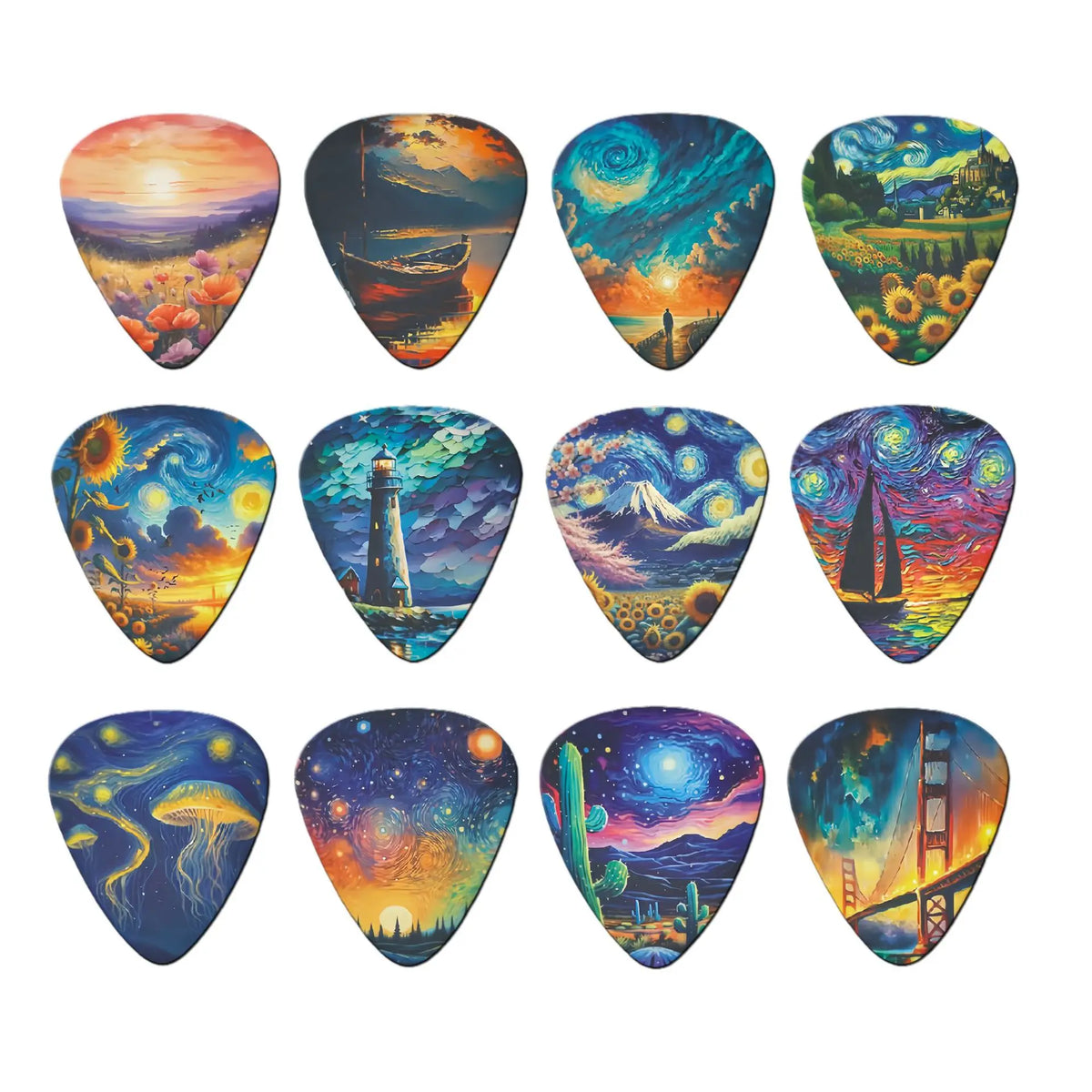Premium Guitar Picks Variety Pack – 12 Assorted Thicknesses for Acoustic, Electric, Bass & Ukulele