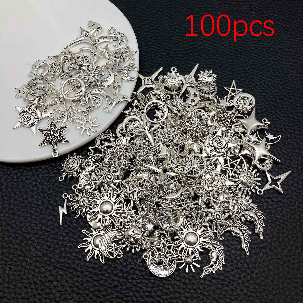 Celestial Charm Assortment – Vintage Silver Stars, Moons & Suns for Jewelry Making