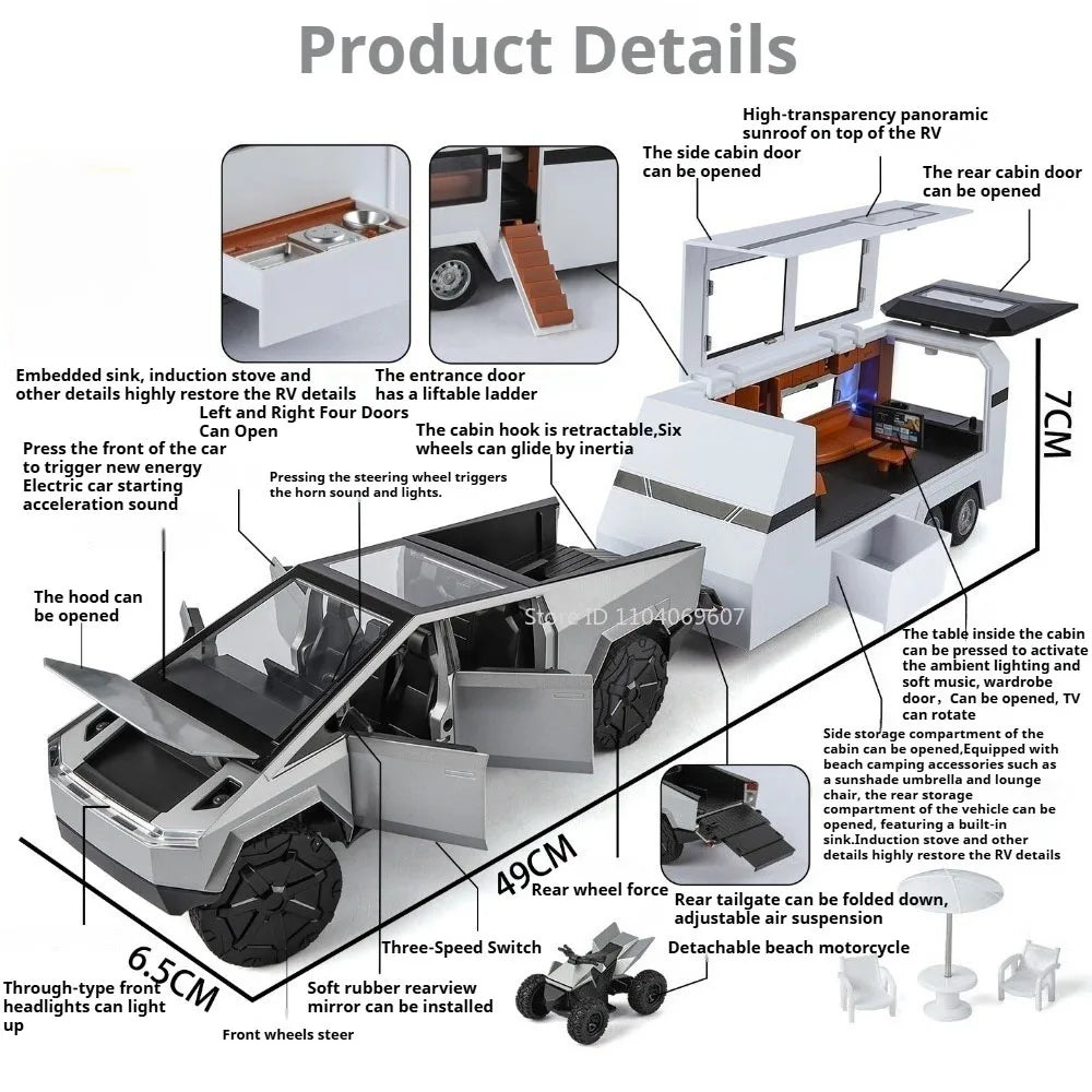Diecast Pickup-Anhänger Robotaxi Modellauto mit verschiedenen Funktionen im Detail.
