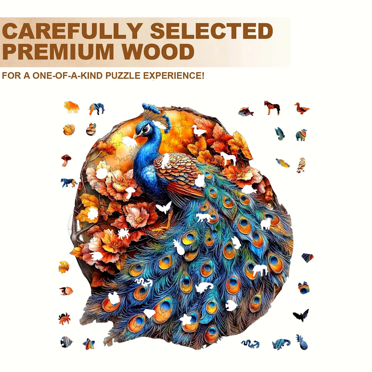 Premium Wooden Jigsaw Puzzle – Villa Peacock Owl Landscape