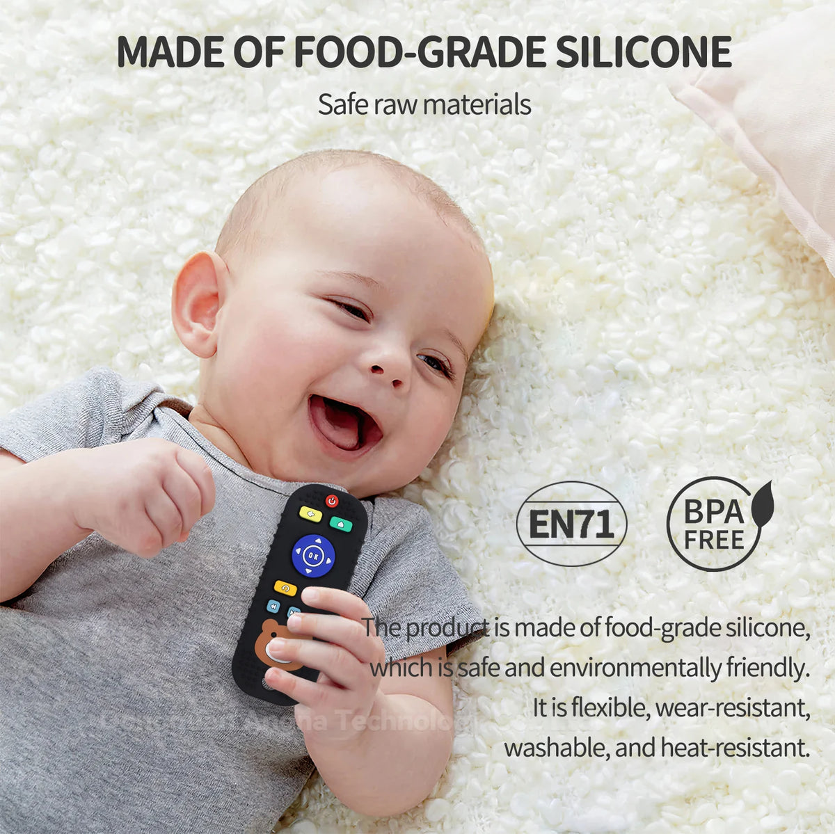 Cute Bear Silicone Teether Toy with Remote Control Design
