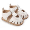 Pair of white breathable baby first walker sandals with soft anti-slip soles