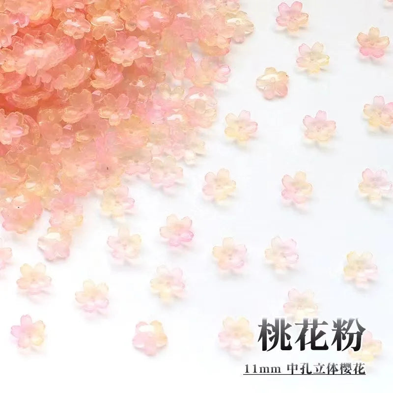 Pink and peach colored sakura flower crystal glass beads for jewelry making