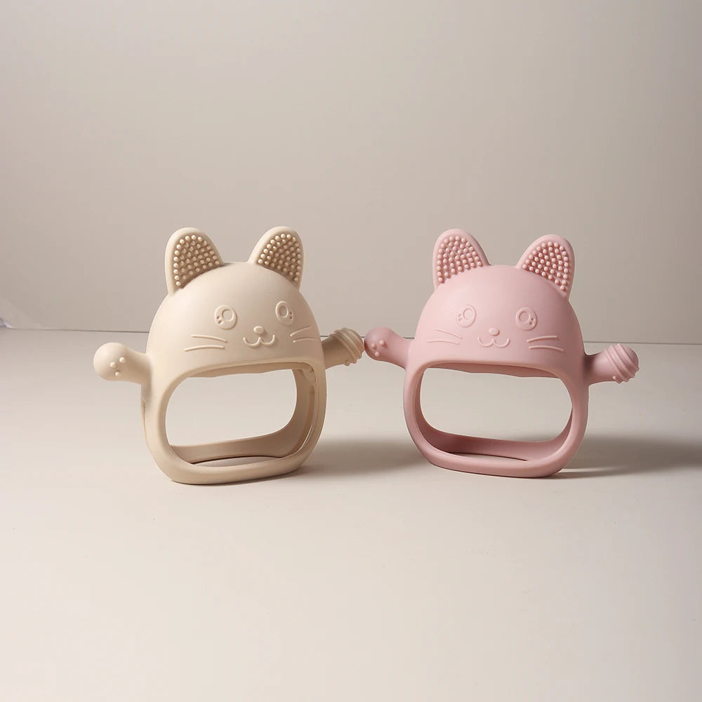 Baby Teething Mittens - Food-Grade Silicone Chew Glove with Cute Bunny Design