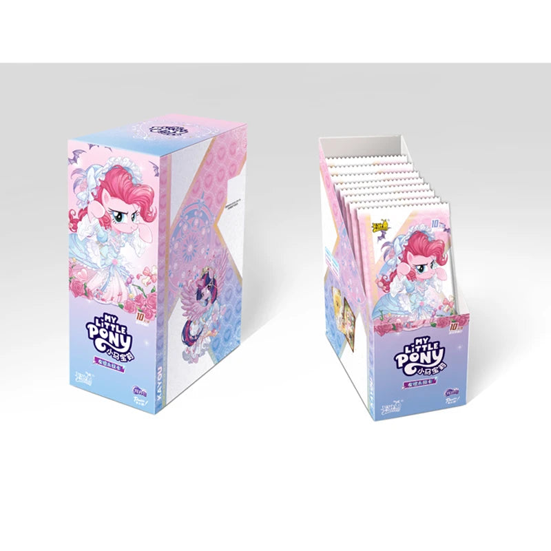 A box of My Little Pony Friendship Cards with a themed pouch and a stack of cards.