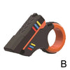 A dark brown 3D printed rotary finger slider fidget toy with orange accents shown from the side.