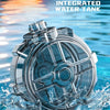 A large drum integrated water tank of an electric water gun submerged in clear water.