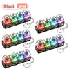 Five black LED keyboard keycap fidget flashlights packaged as a set of five