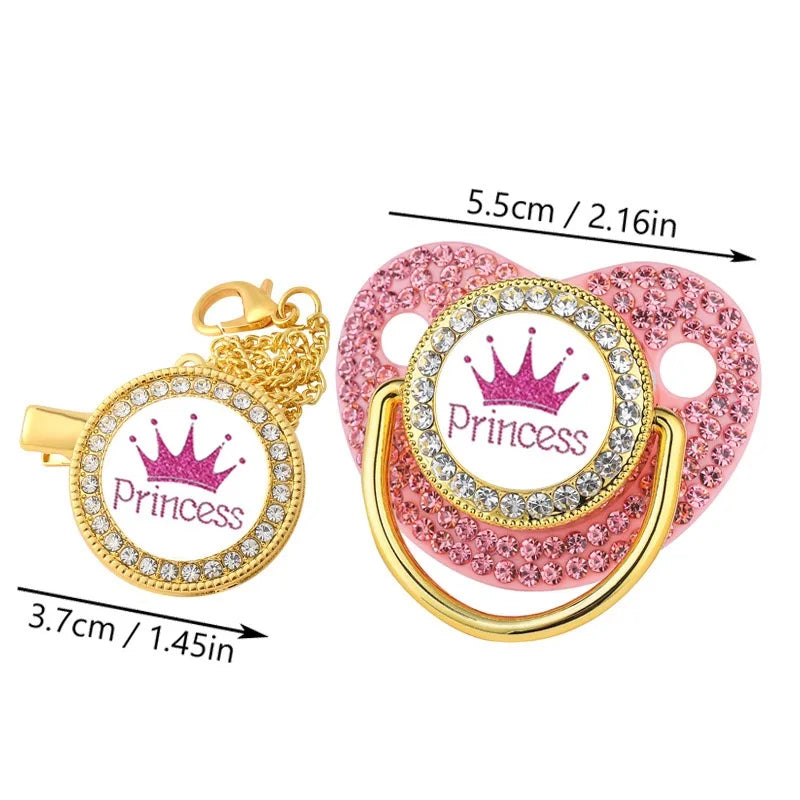 Crown Crystal Pacifier Clip & Soother Set