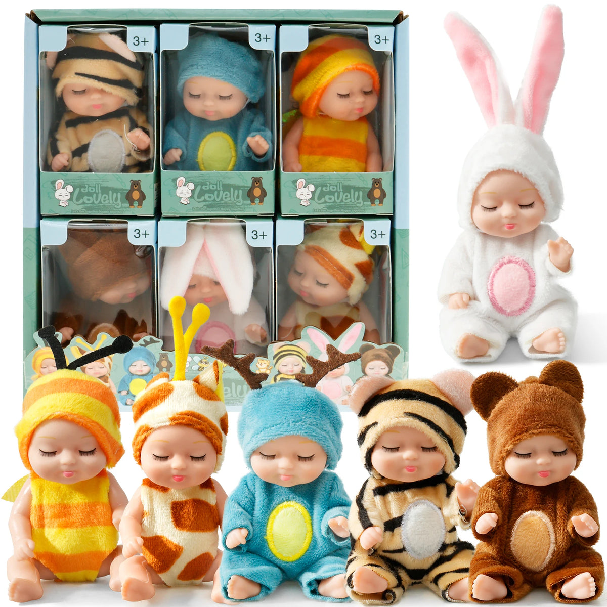 Realistic Sleeping Baby Doll Set – 6-Piece Mini Reborn Doll Collection for Kids