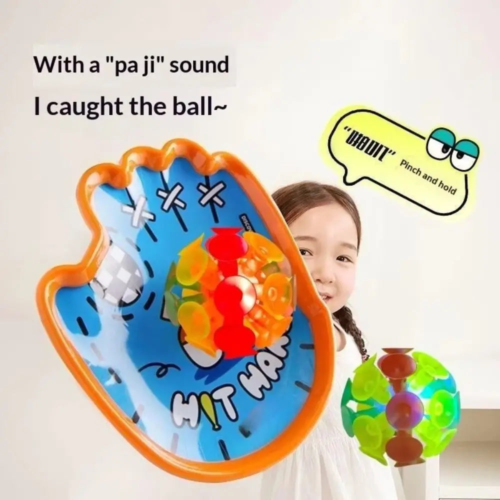 Cartoon Suction Cup Catch & Throw Racket Toy Set with Glowing Ball