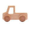 A light wood Montessori push cart toy shaped like a simple vehicle.