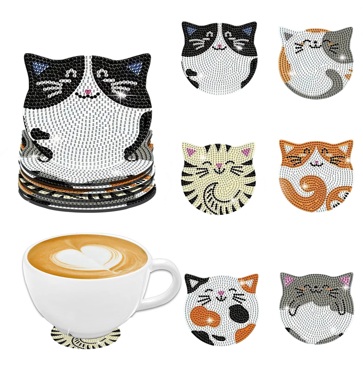DIY Animal Diamond Painting Coaster Set with Wooden Base