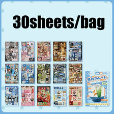 A collection of 30 sheets of Japanese vintage kawaii stickers packaged in a bag for scrapbooking and journaling