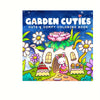 Cover of a Garden Cuties coloring book featuring a white house, flowers, and a rabbit.