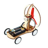 DIY wooden paddle boat STEM science kit with a wooden frame and red paddle for kids