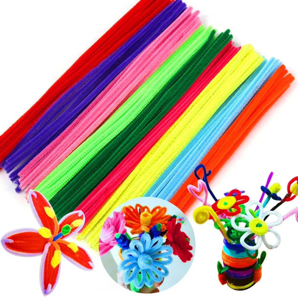 Assorted chenille stems craft set featuring 22 bright colored straws and a floral decoration