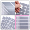Four panels showing various designs of scratch-off sticker sheets for DIY cards and games.