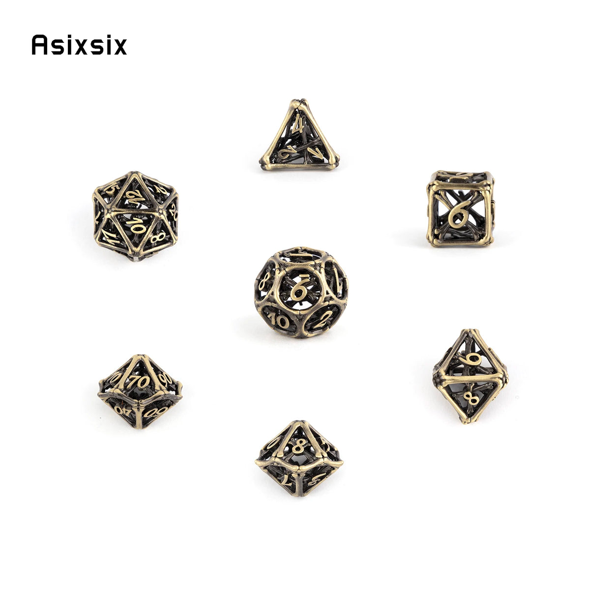 Yellow Hollow Metal Polyhedral Dice Set for RPG and Tabletop Games