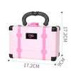 Pink princess pretend play makeup set for kids with a black handle and striped accents